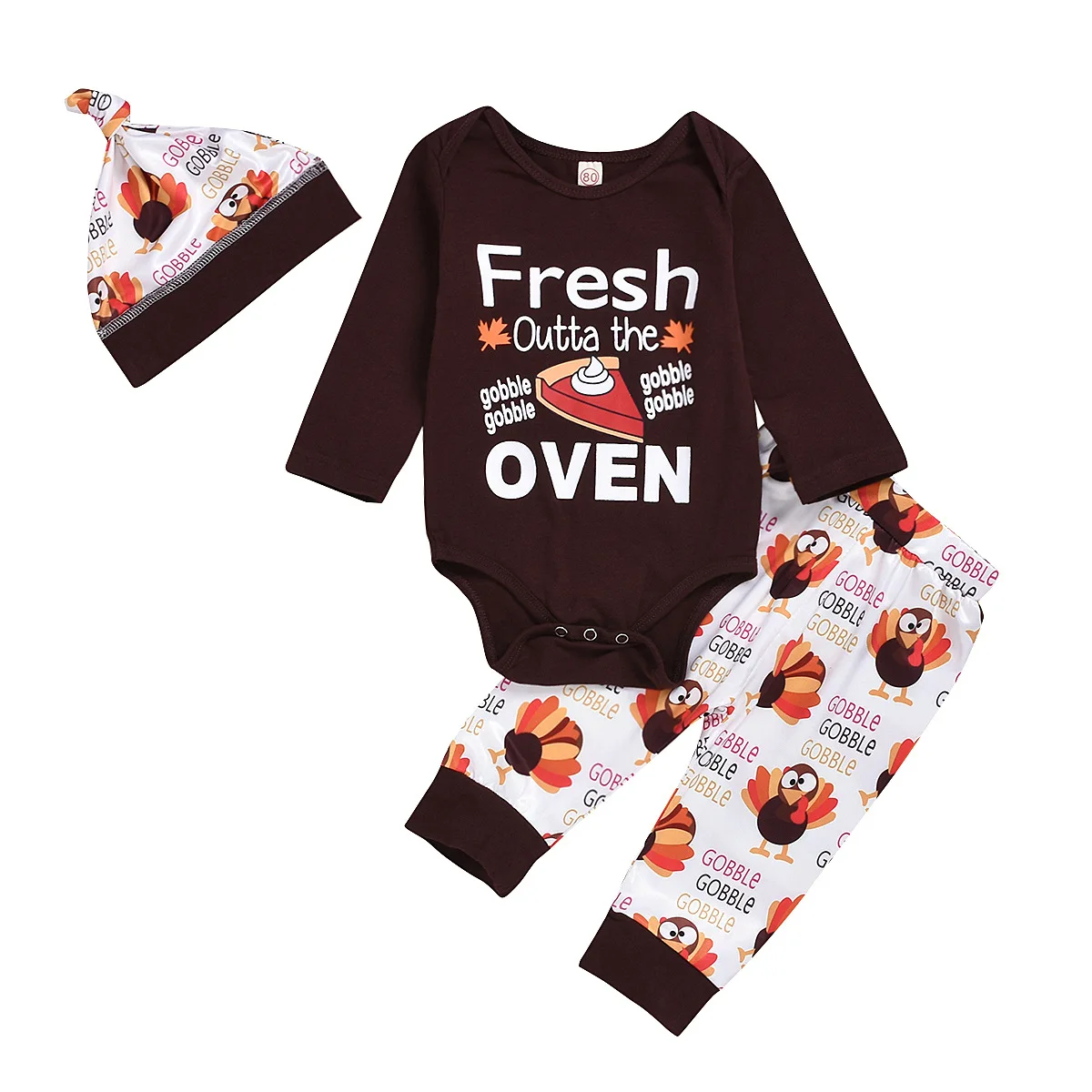 

Kids Thanksgiving Style Cartoon Print Long Sleeve Romper +pants + Headband 3pcs Set