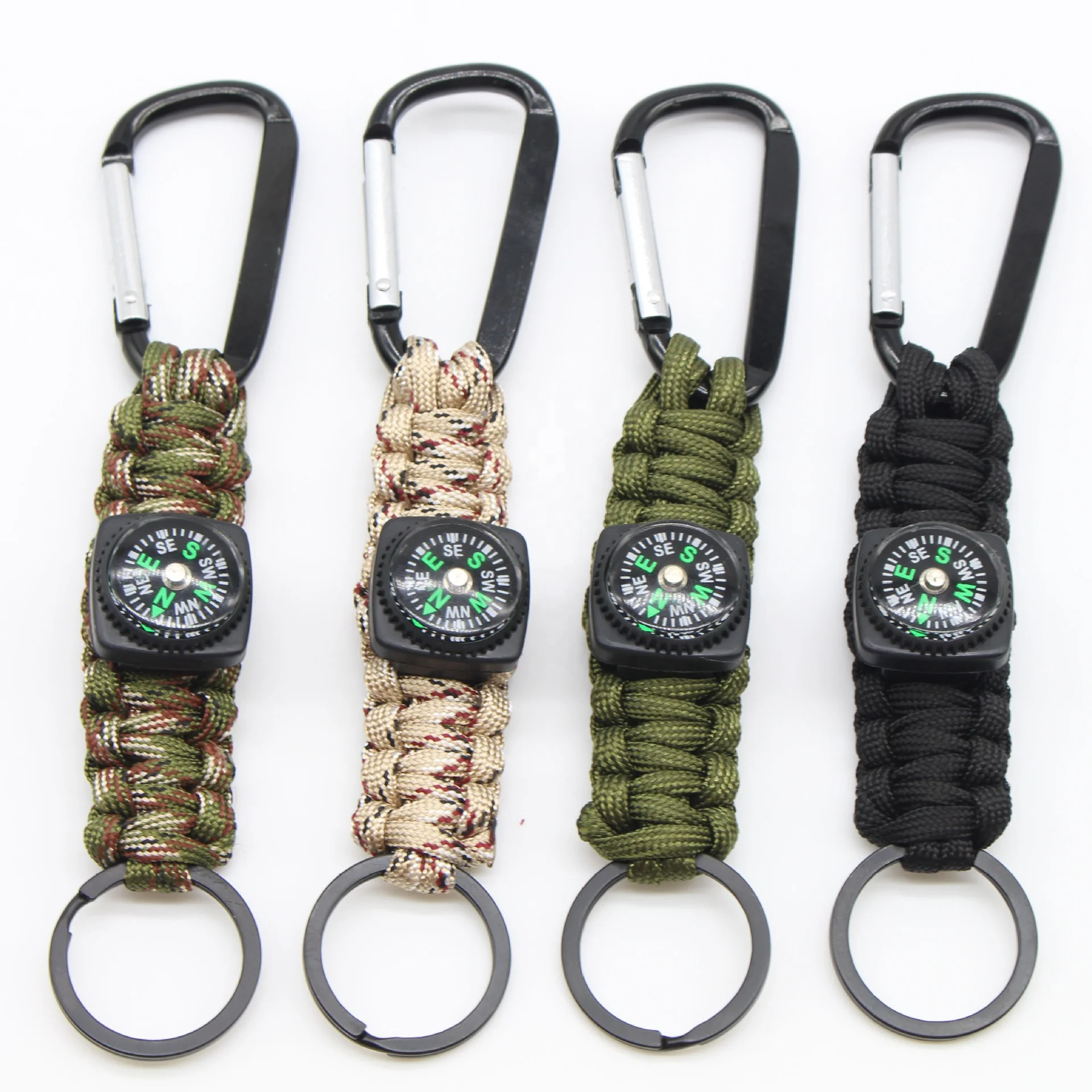 

Outdoor Mens Multifunctional Tactical Survival Paracord Keychain with carabiner and compass, Various colors available