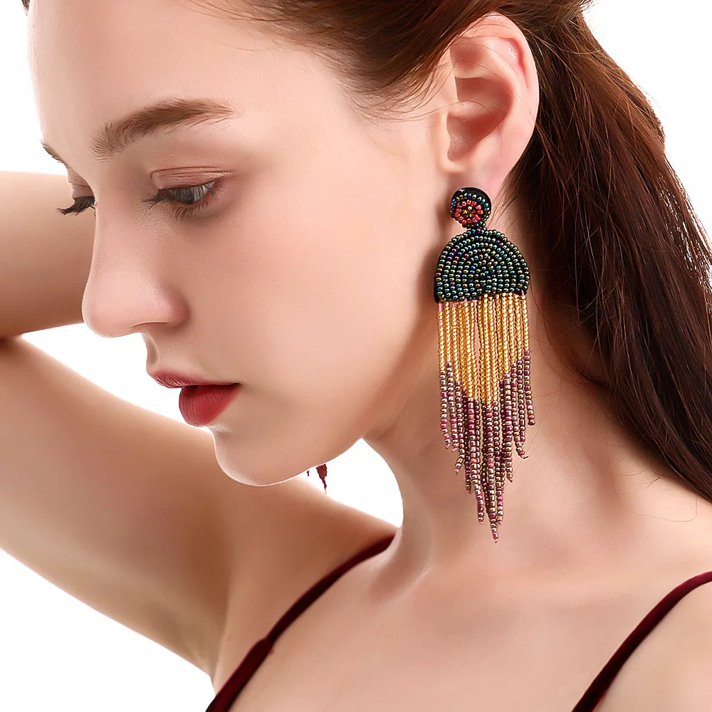 

Earrings Wholesale Tassel Rice Beads Earrings Boho Jewelry Vintage Beaded Earrings for Women, 39 colors