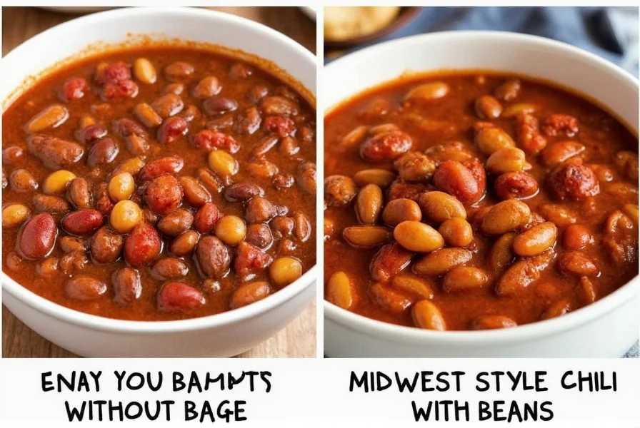 Side-by-side comparison of traditional Texas chili without beans and Midwest-style chili with beans