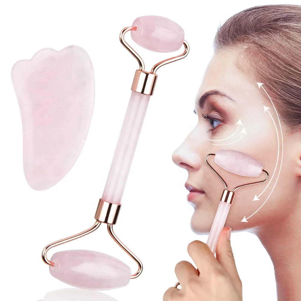 

Dropshipping Manufacturers Wholesale Private Label Natural Pink Mini Gua Sha Jade Roller Set For Face