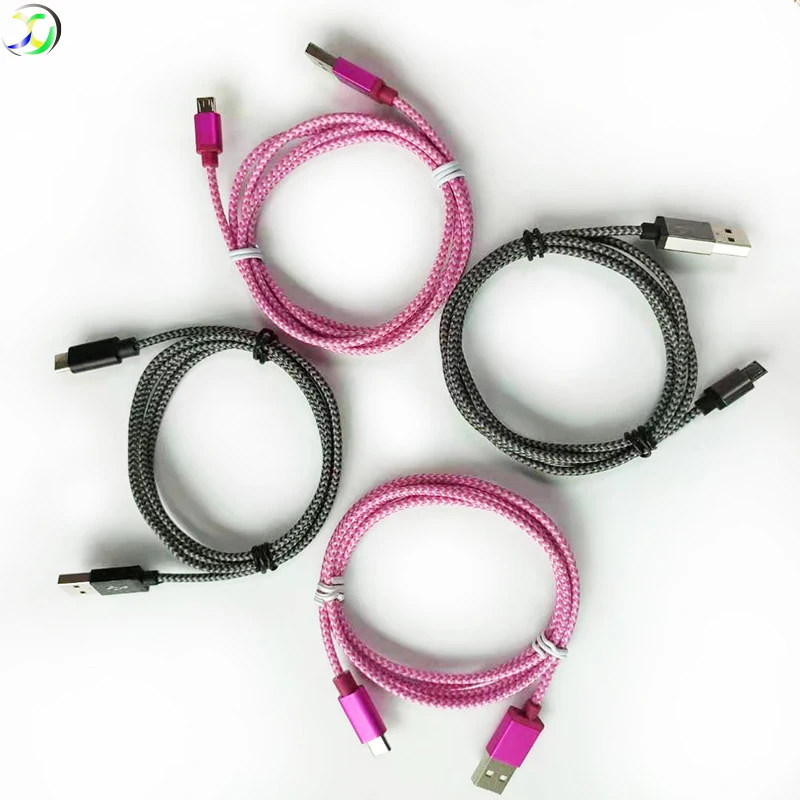 

1M Micro Usb Cable Nylon Braided Stock Usb 2.0 Type C Usb Charging Data Cable, Grey/pink usb cable micro