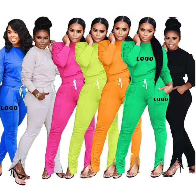 

GX28048 Customs LOGO Women 2 Piece Set Clothing Solid Color Top Fall Two Piece Set Tracksuit Long Sleeve Women Sweatsuit Set, Picture