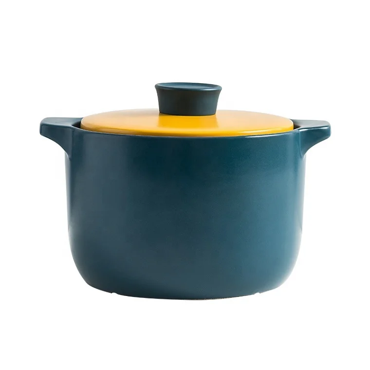 

Household ceramic casserole soup pot Nordic gas special hot pot heat resistant open flame stew pot, Green /blue
