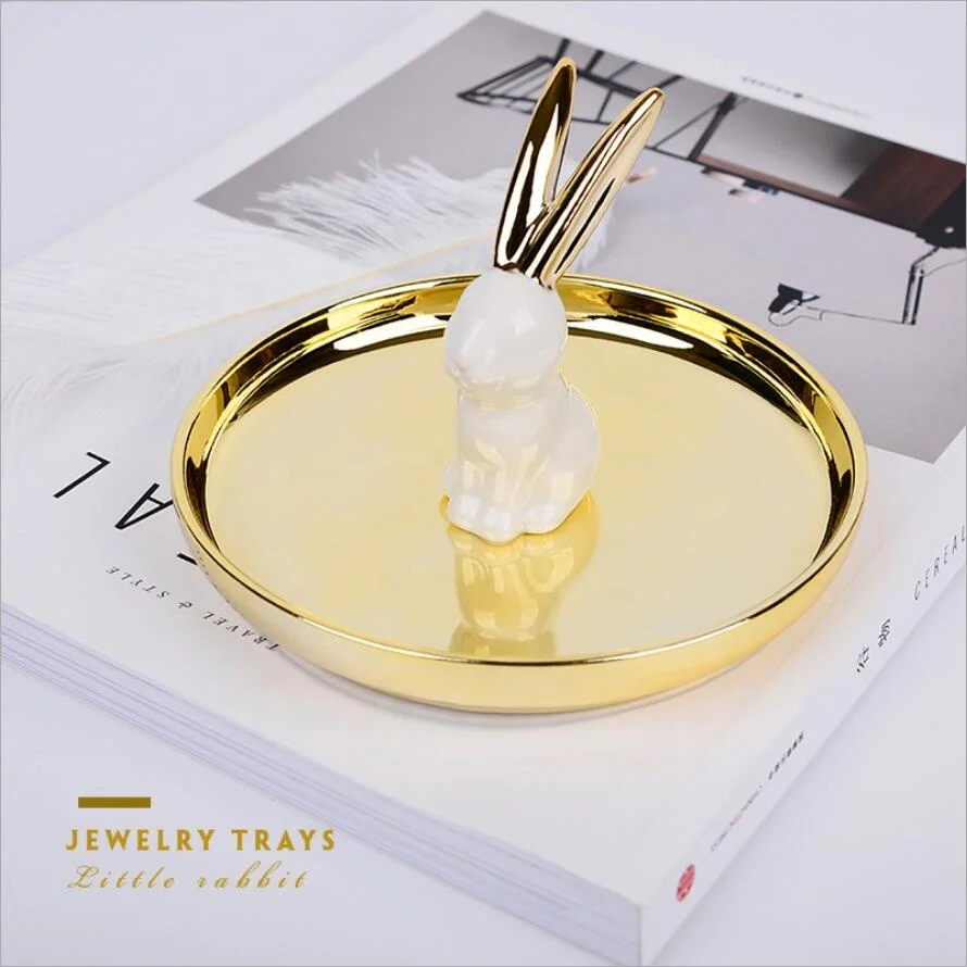 

Wholesale Nordic Style Rabbit Shape Metal Golden Jewelry Plate, Gold