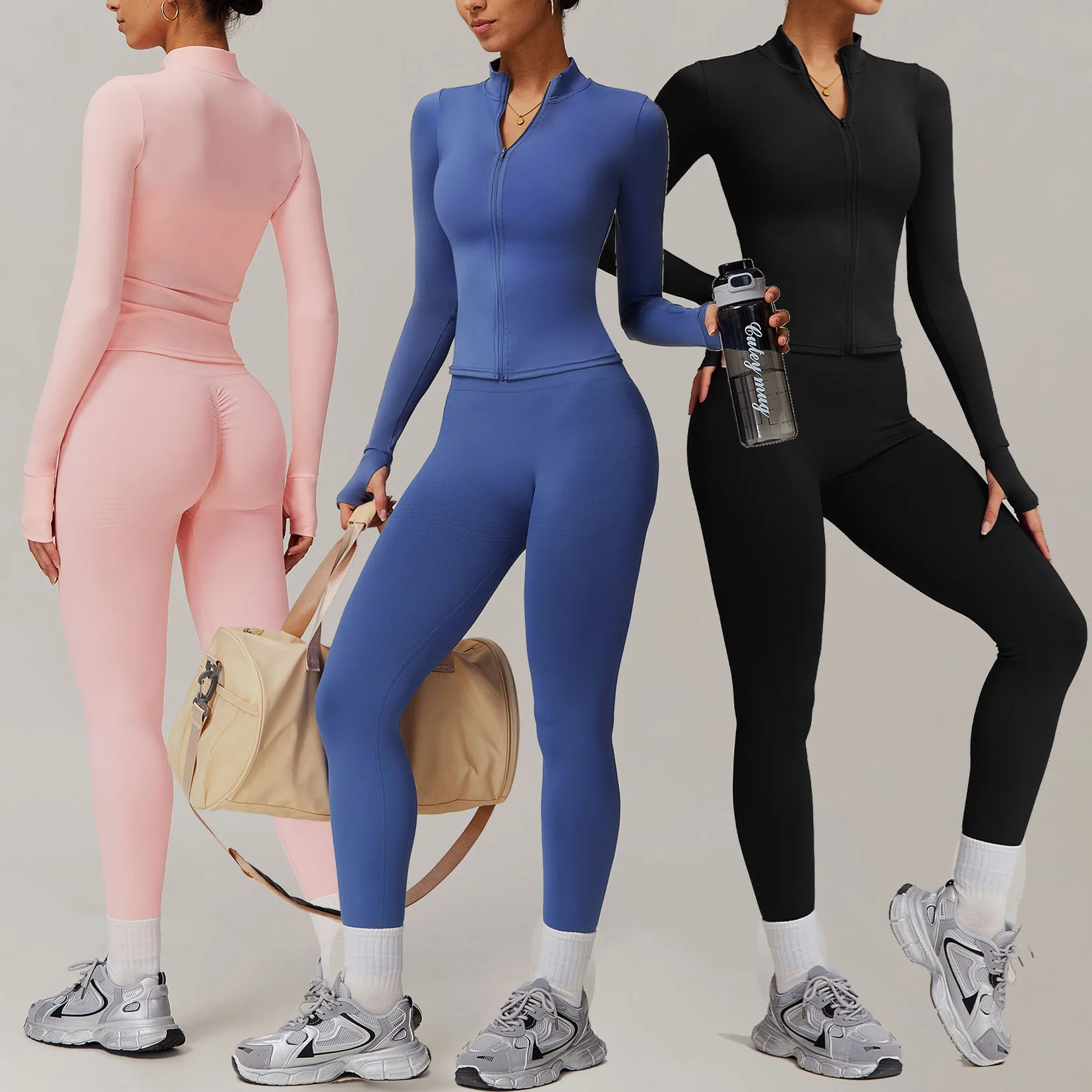 YIYI Winter Fashion High Waist Leggings Sets Athletic Suits High Stretchy Training Sets Girls Workout Sets for Women Long Sleeve