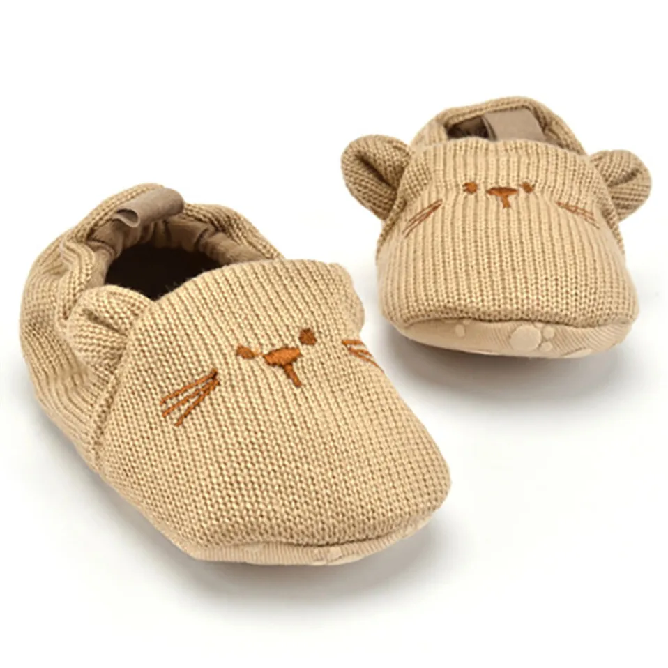 

QY Adorable Infant Slippers Toddler Baby Boy Girl Knit Crib Shoes Cute Cartoon Anti-slip Prewalker Baby Slippers