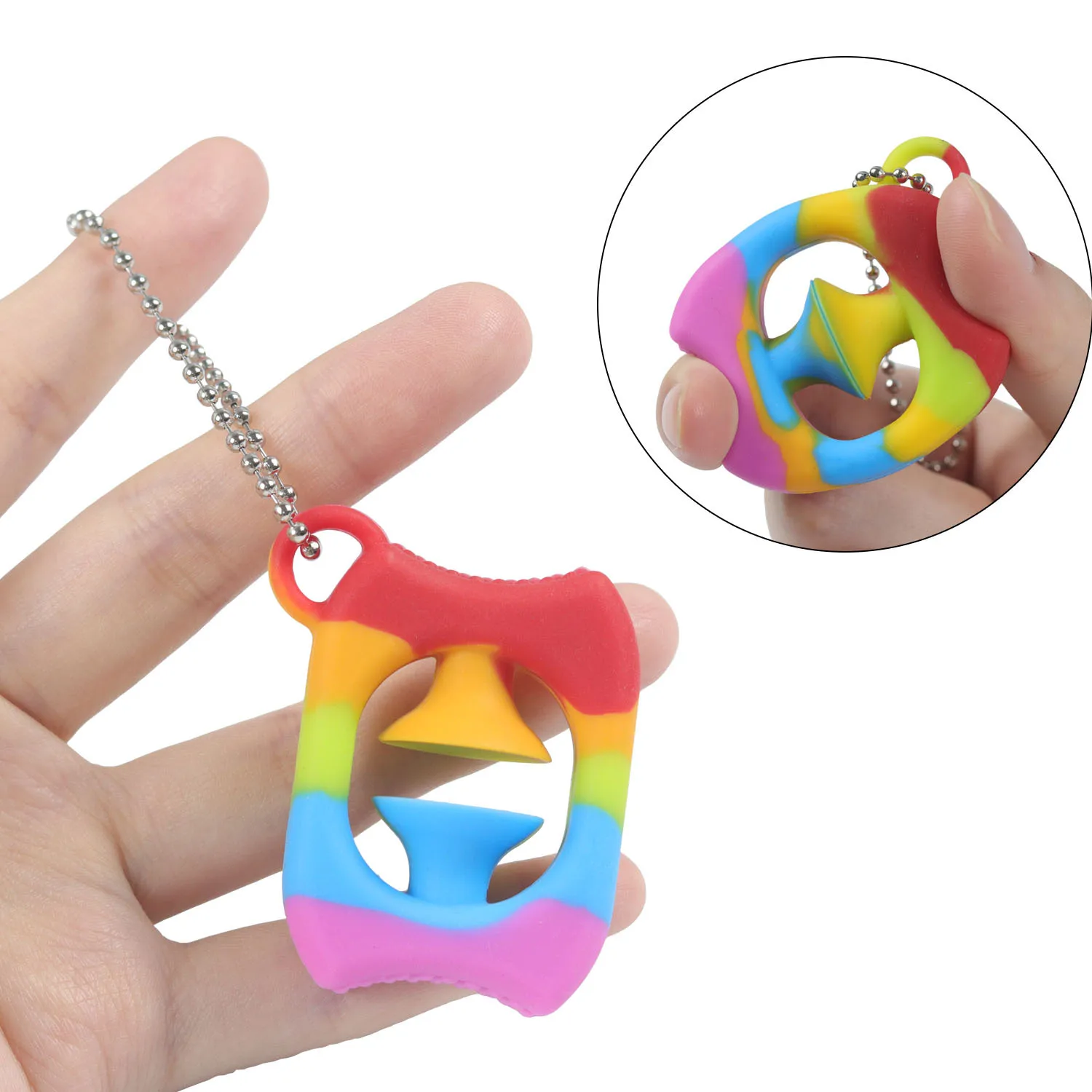 

Adult Stress Relief Hand Grips Ring Keychain Finger Training Rainbow Silicone Fidget Toy Grab Sensory Toys Hand-muscle Developer, Rainbow, pink, green or customized