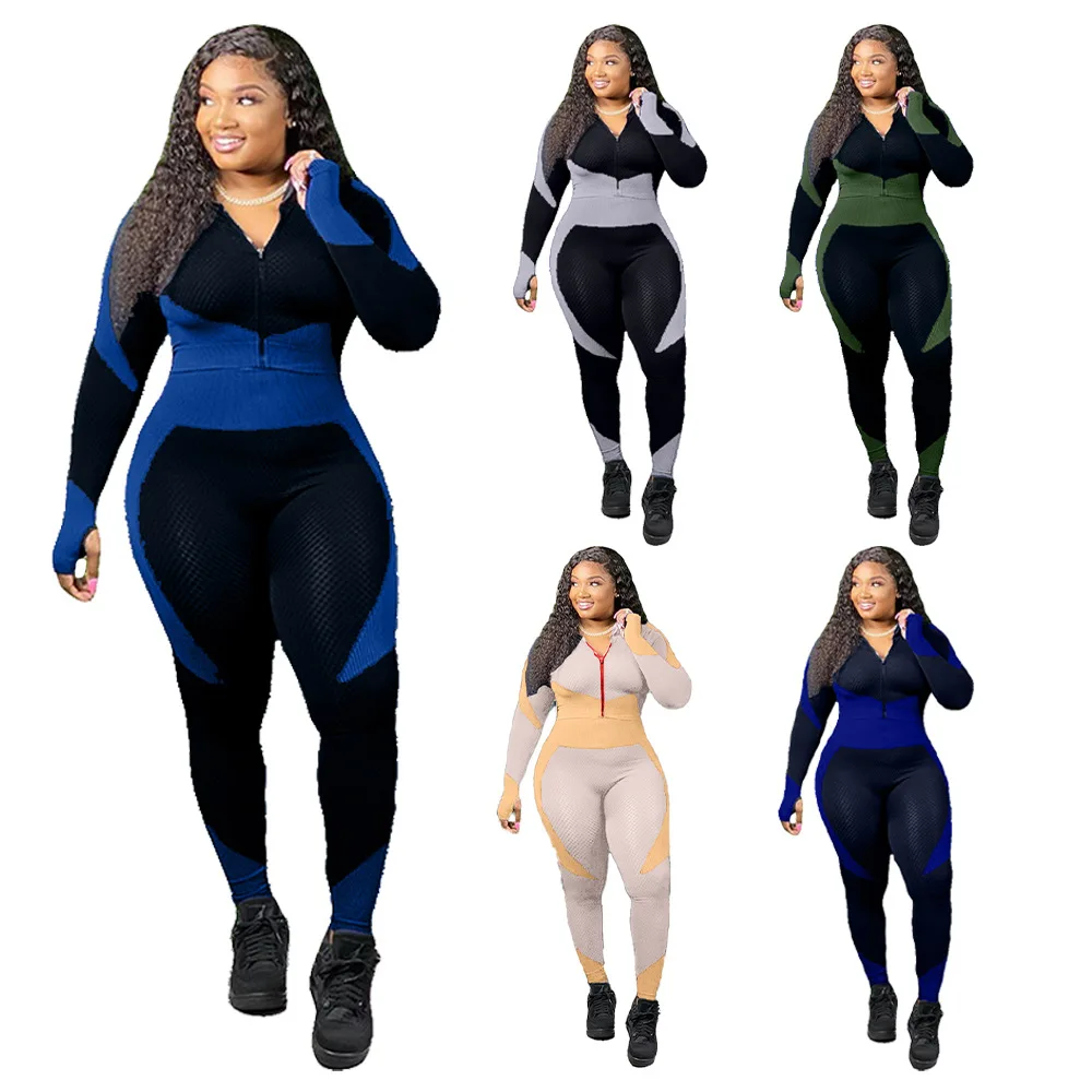 

dropshipping Women's Full Sleeve Patchwork Colour Tracksuit Gym Workout Two Piece Sets fitness Yoga Pants Plus XL XXL Size, Women's yoga sets