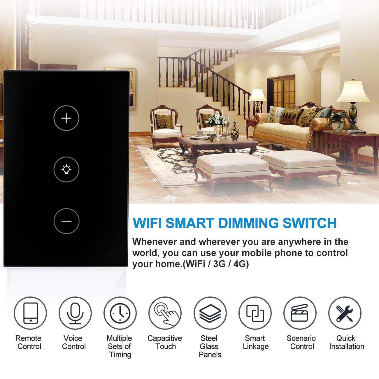 
EU UK Standard Tuya Alexa Timer WiFi Smart Touch Dimmer Switch for LED Light 