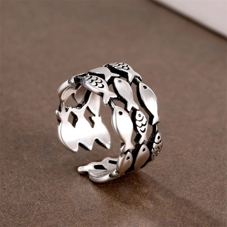 

Simple personality small fish ring silver ladies open ring ladies holiday party ring jewelry