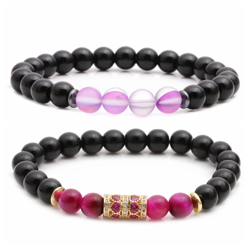 

2pcs/set luxury copper waistline matte purple moonstone tiger eye natural stone handmade beaded bracelet women, Picture