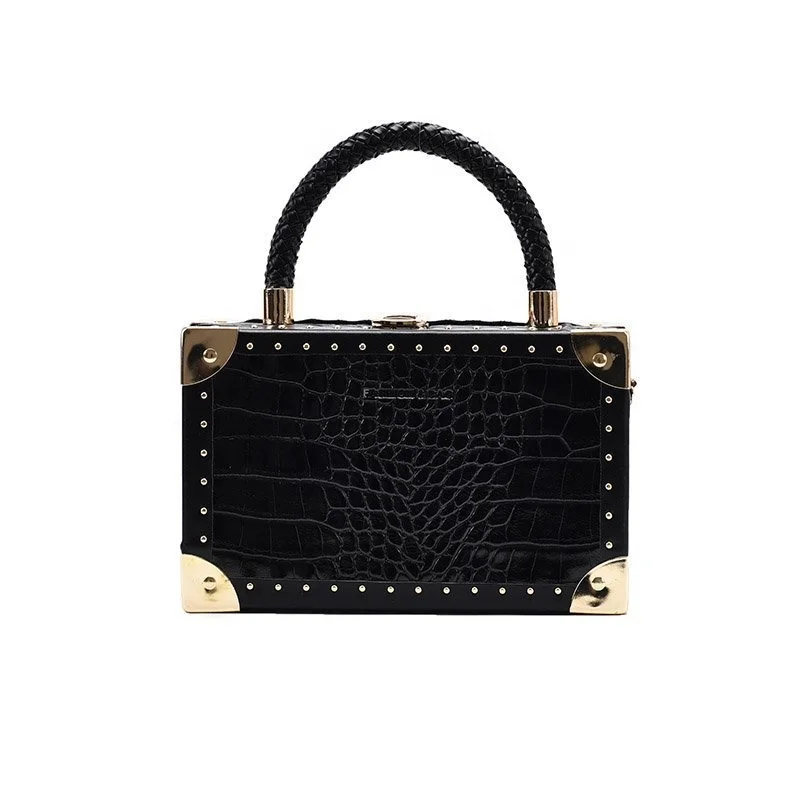 

2021 Rivets Fashion Box Hand Bag Shoulder Woman Simple Crocodile Chain Crossbody Bag