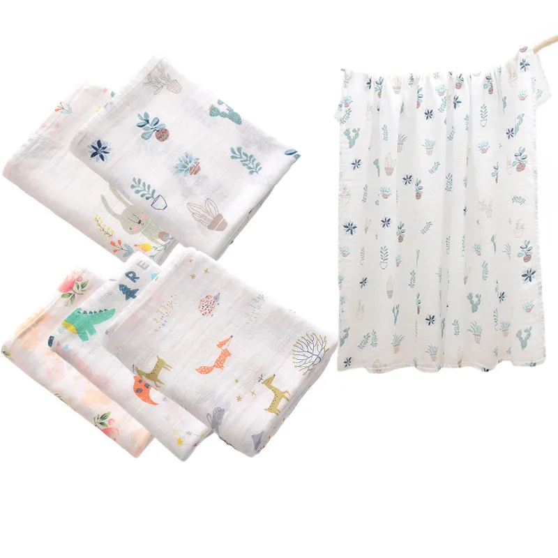 

105*120 cm Soft Breathable Organic Baby Muslin Swaddle Blanket for Baby Sleeping Bamboo Cotton Baby Blanket