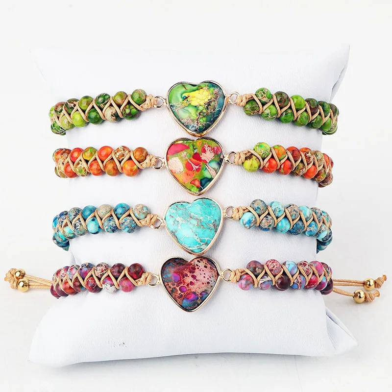 

New Design Vintage Bohemia Women Jewelry Bracelet Natural Imperial Stone Gemstone Macrame Heart Beads Bracelet
