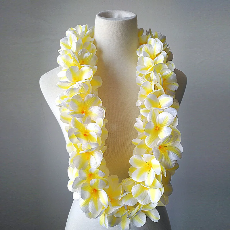 

High Quality Artificial Silk Plumeria Flower Necklace Hawaiian Lei for Festival Christmas Wedding Party, Beige