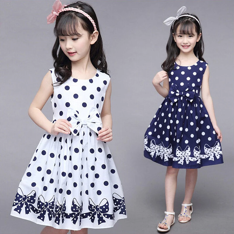 

3-8 Years Girls Polka-Dot Dress Summer Sleeveless Bow Ball Gown Clothing Kids Baby Princess Dresses Children Clothes