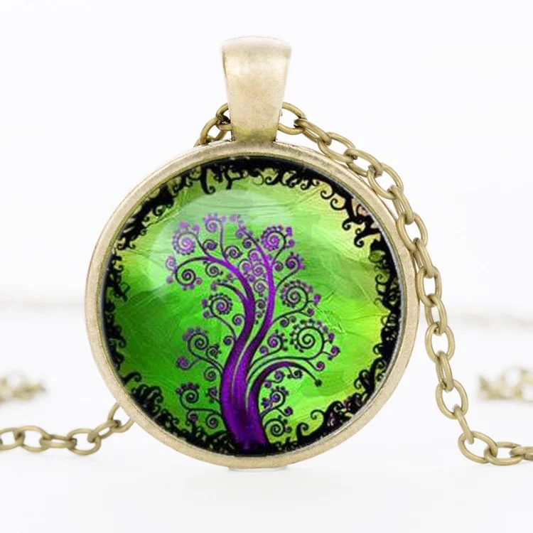 

New Time Gemstone Necklace Retro Tree of Life Glass Necklace Ladies Customized Necklace