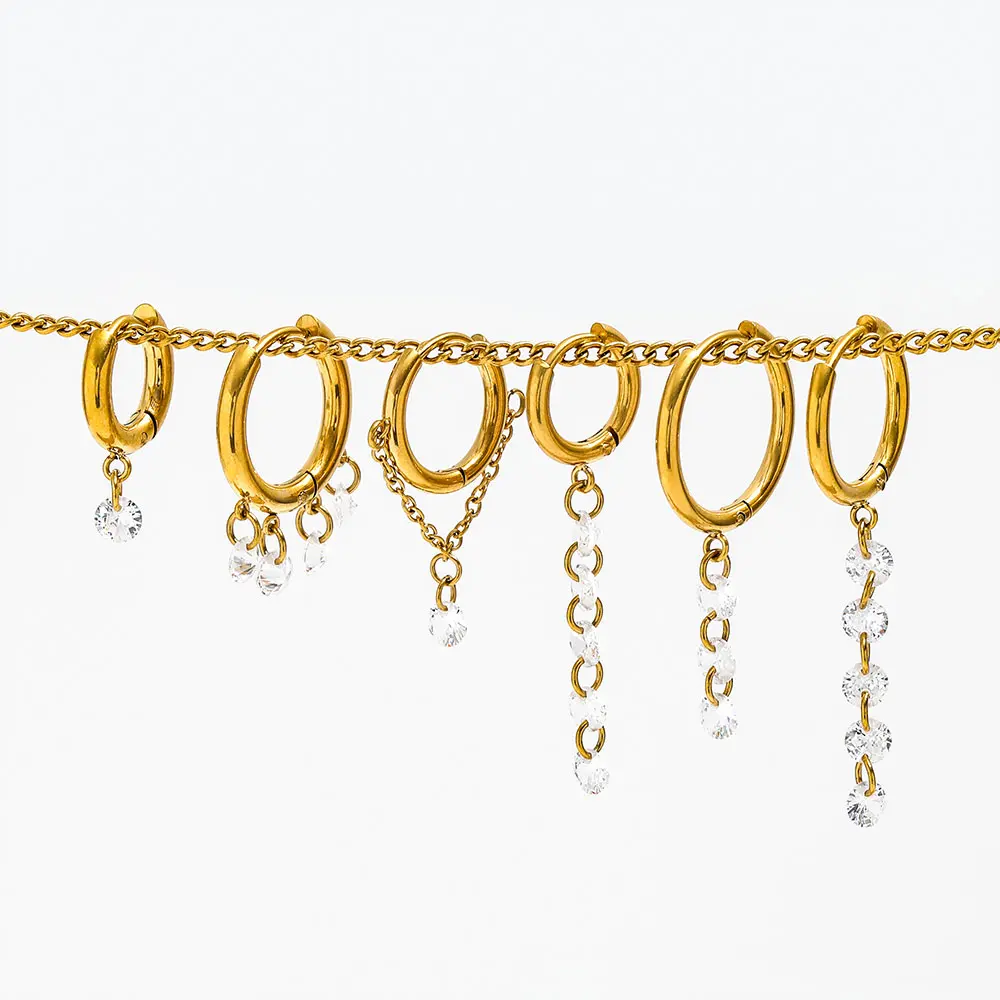 JOOLIM Cute Vintage 18K Gold Plated Huggie Earring Clear Zirconia Dangle High-End Stainless Steel for Parties