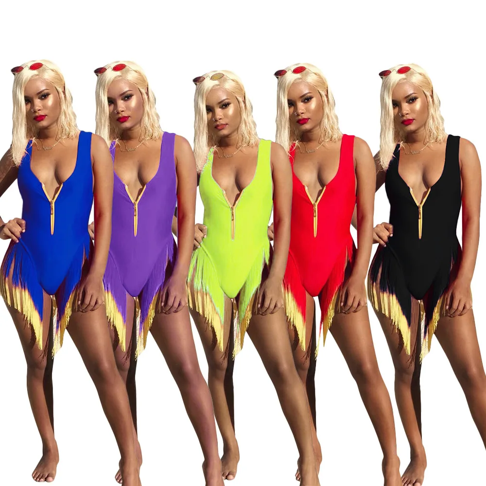 

Wholesale high quality summer slimming one piece tassel swimsuit bathing suits for women