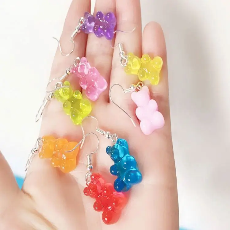 

Wholesale Cartoon Candy Color Cute earrings Colorful Animal bear drop earring for women Gifts