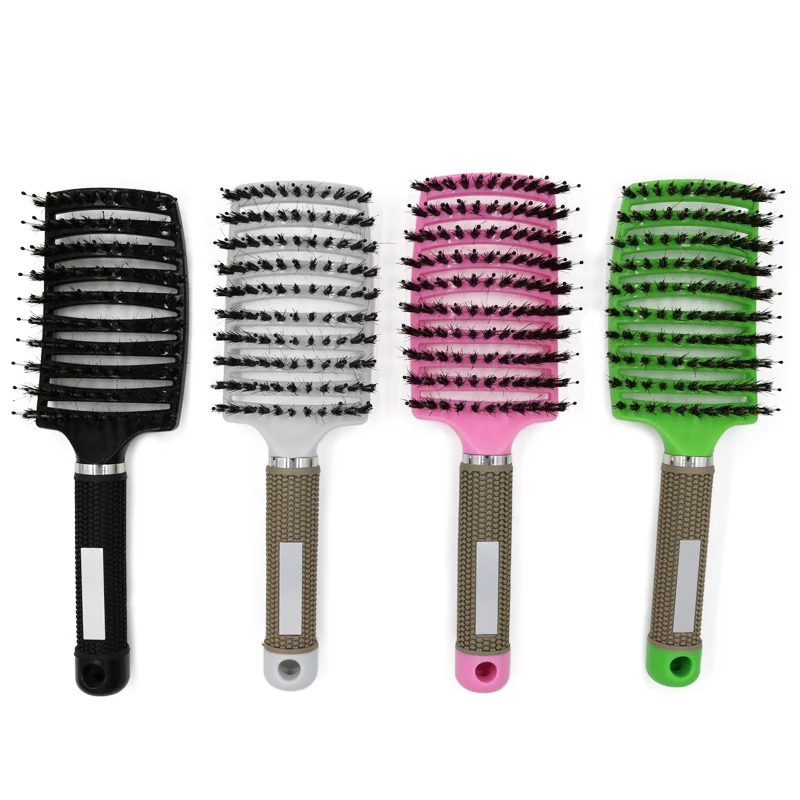 

MJ Amazon Happy Bristle Hair Brush for Salon Barber Home Curly Detangle Vented Hair Comb, Customized color