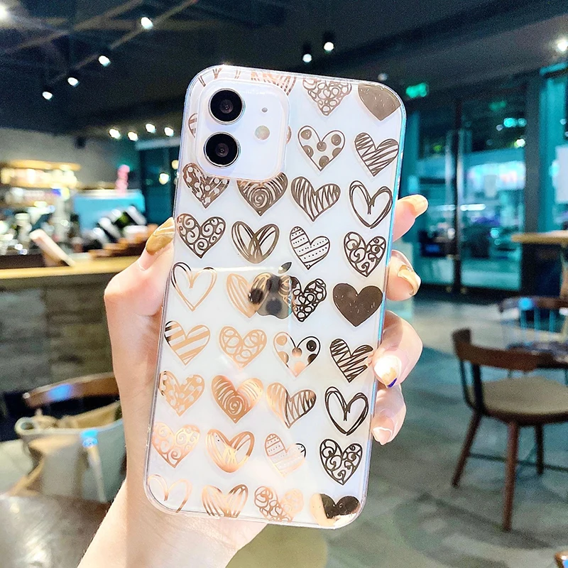 

Luxury Plating Love Heart Phone Case For iPhone XR XS Max 7 8 Plus X Back Cover