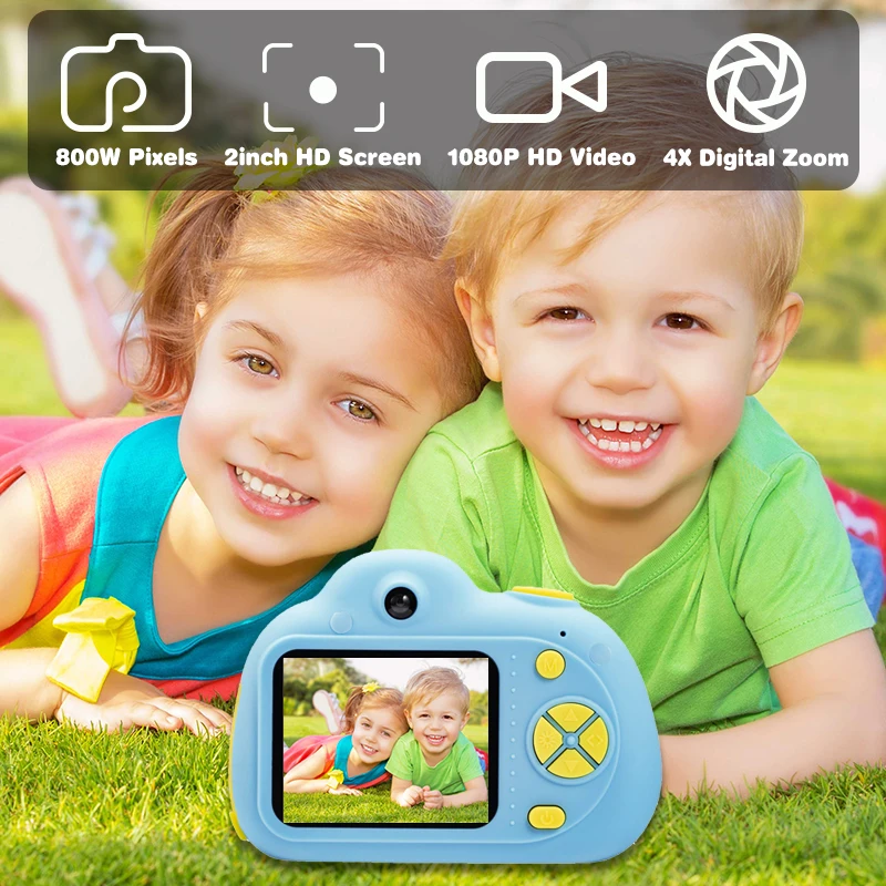 
1080P HD Mini Camara for Children Kids Gift Front and Back Dual-Lens Girls Boys Shockproof Camera with Soft Silicone Shell 