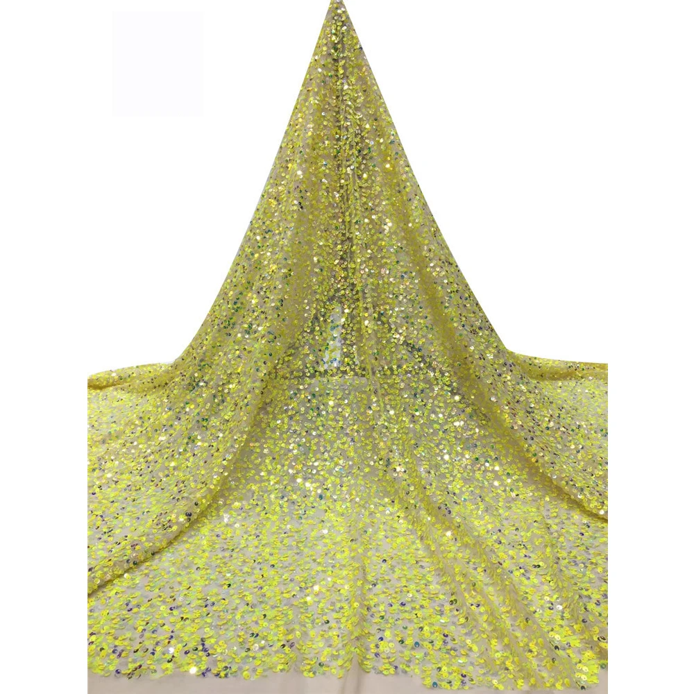 

Beautifical lemon green fabric african sequin lady tulle stretch lace ML61N50, Customized