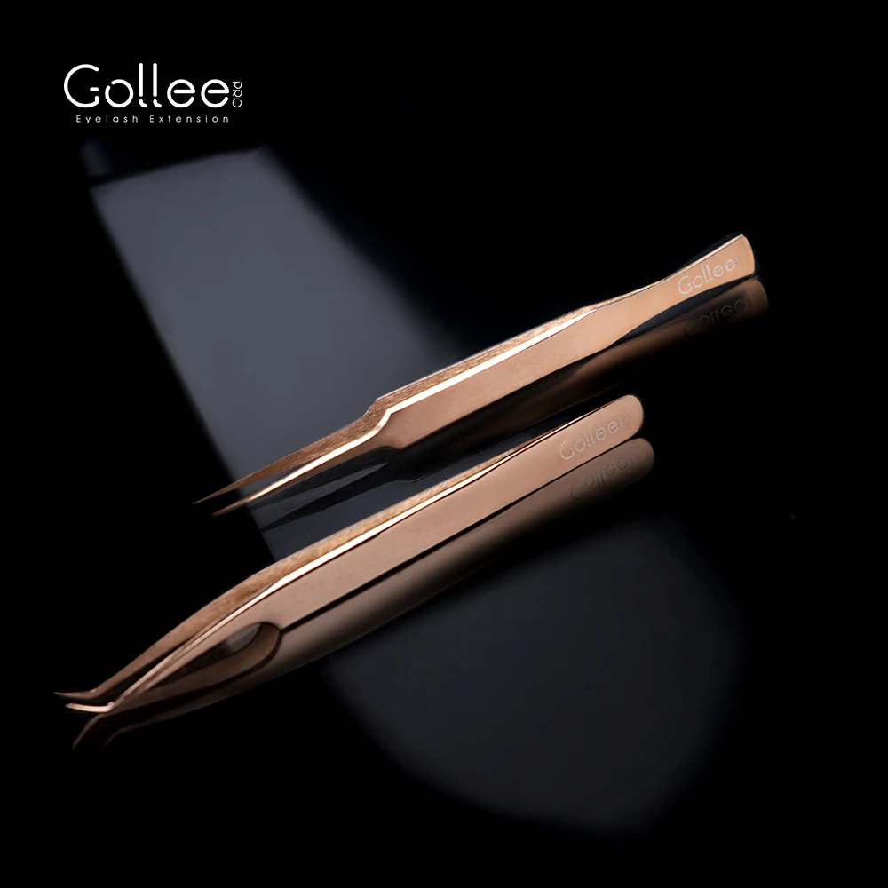 

Gollee Russian Private Stainless Steel Curved High Quality Custom Volume Private Label Sets Lash Extension Tweezers