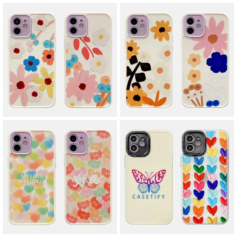 

Straight Edge Plating Spring Flower Soft TPU Cases For Iphone 12 Pro MAX 11 XR XS X 10 8 7 Fine hole Butterfly Love Heart Skin, As picture