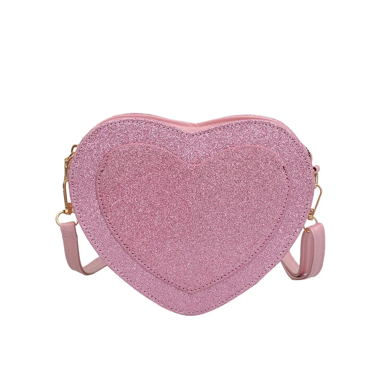 

Wholesale High Quality Fashionable Women PU Leather Heart Glitter Shoulder Crossbody Messenger Bag Handbags, Pink