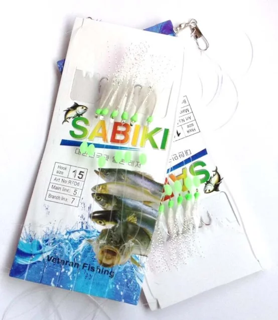 

Size 7#-18# New Style 6 hooks wholesale Sliver Sabiki Fishing Hook Saltwater Shrimp Bait Rigs with White Skin, As picture