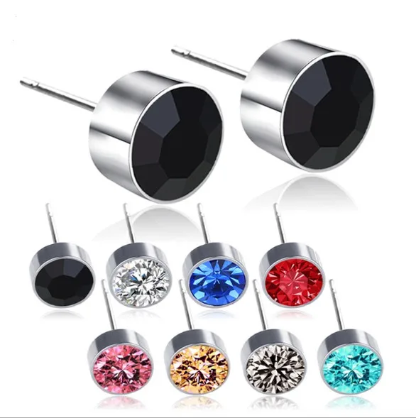 

Simple cheap black stud earrings cz men stainless steel, As picture