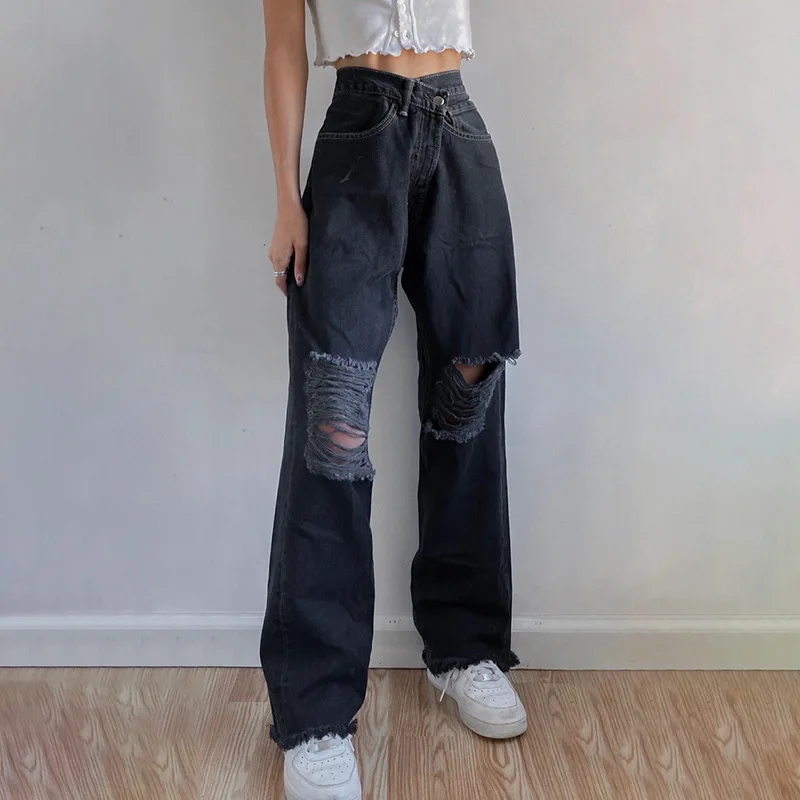 

Ripped Jeans for Women Blue Loose Vintage Female Fashion Women High Waist New Style Baggy Mom Jeans Women Pants Casual Jeans