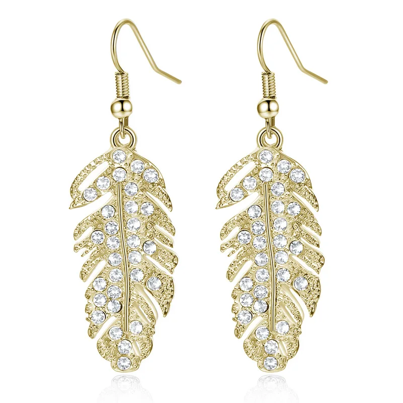 

Modern Luxury Hoop Earring Diamond Feather Hoop Earrings China Gold Tassel Women Earring