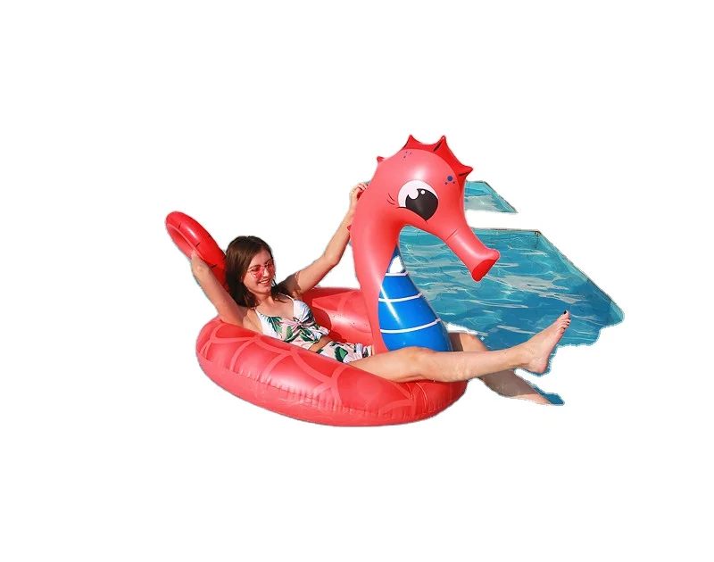 

Seahorse mount inflatable red adult floating row pvc swimming ring floating bed, Koi color