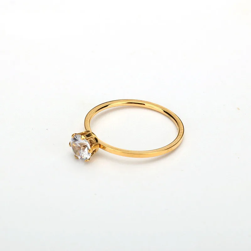 

Cheap Wholesale Thin Gold Ring For Women CZ Tiny Stacking Ring Titanium Steel Rose Gold Band Ring