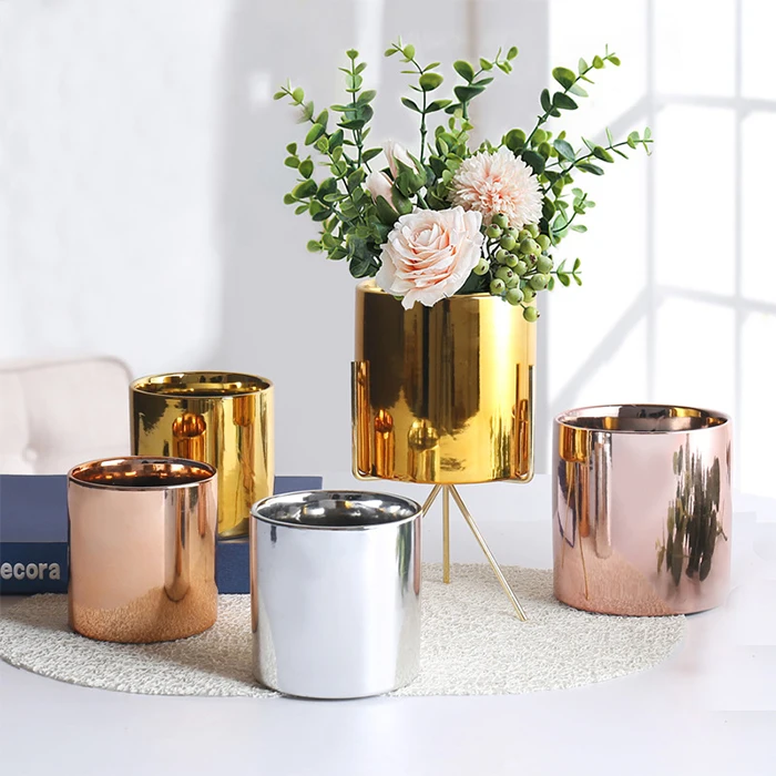 

Wholesale Plating Gold Ceramic Flower Pot, As show or customized