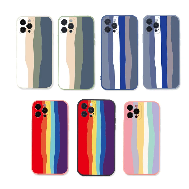 

Rainbow Silicone soft Phone Case for iPhone 12 Pro 12 Mini 11 Pro Max XR X XS Max SE 2020 7 8 Plus Liquid Silica Back Cover
