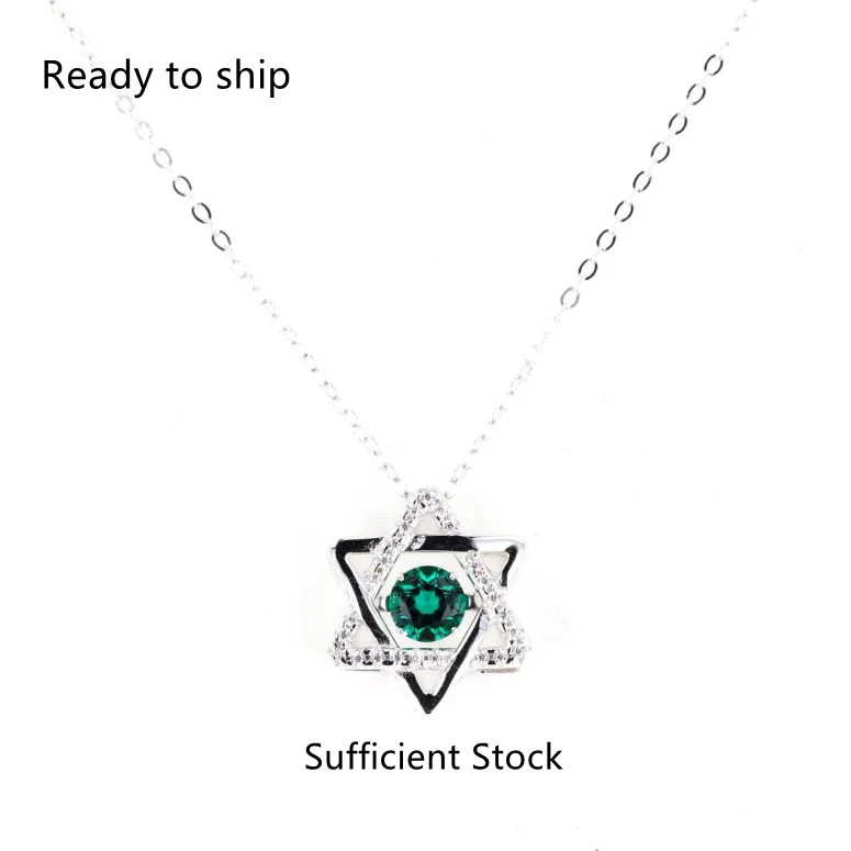 

Starsgem fine jewelry Round Cut Lab Emerald Gemstone Pendant Six Angle Star 925 Sterling Silver necklace
