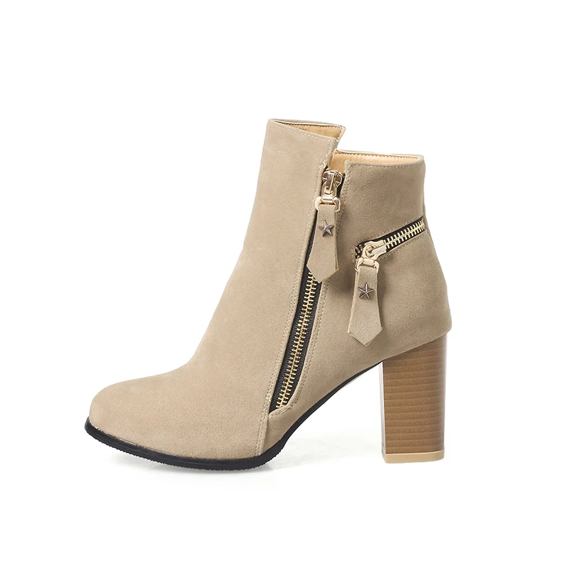 

Elegant Office Ladies Pointed Toe Side Zipper Ankle Boot Solid Suede Chunky Heels Winter Boots, Yellow/black/grey/apricot