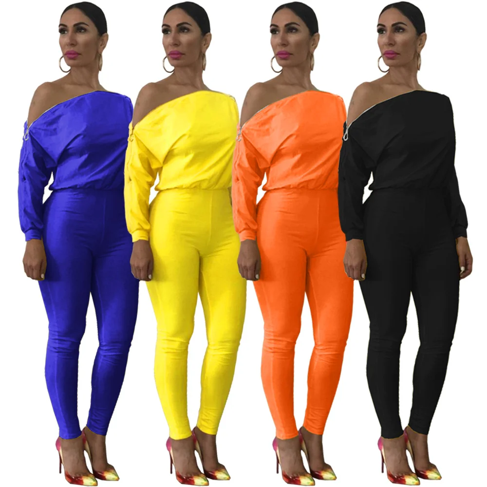 

2021 New Arrivals Clothing Gl6193 Hot Selling Off Shoulder With Zippers On Both Sides One Piece Jumpsuits Women, As picture