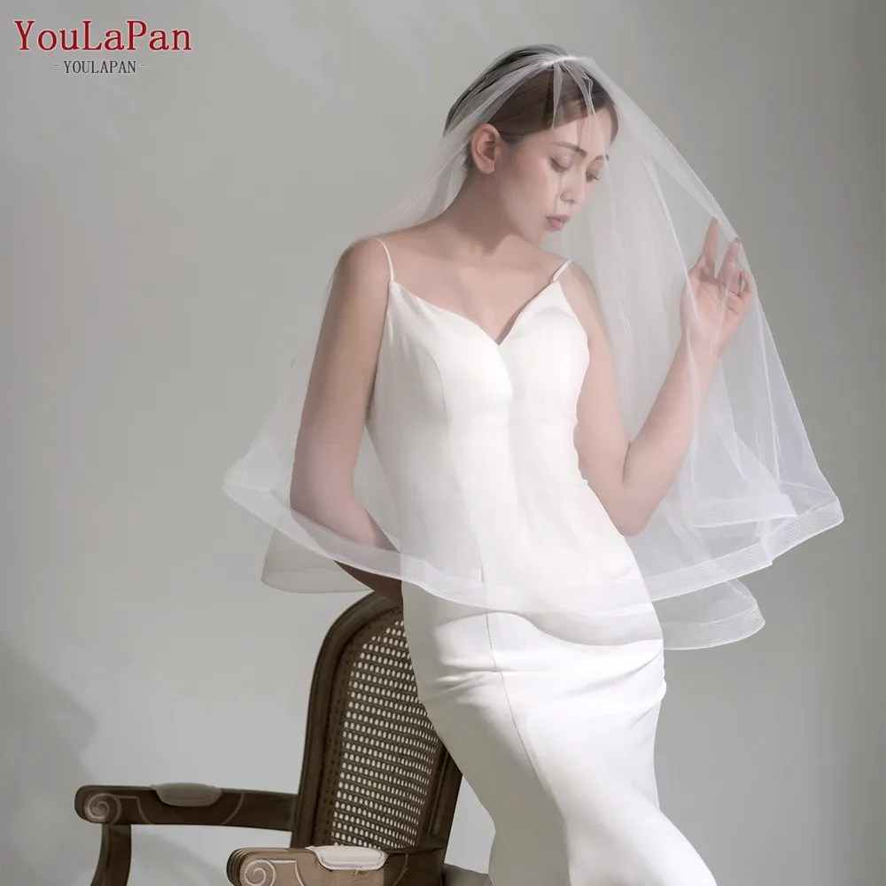 

YouLaPan V69 2022 New Hot Sale Factory Direct Supply White Girl Elegant Romantic Double Tulle The Painted Ivory Bridal Veil, White/ivory