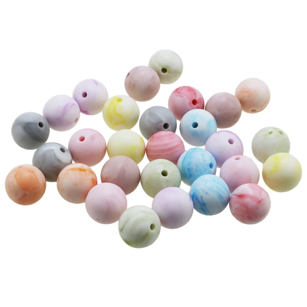 

15MM Marble rainbow Leopard Print Baby Round Beads Teething BPA Free Sensory Chewing Toy Chew Beads Silicone
