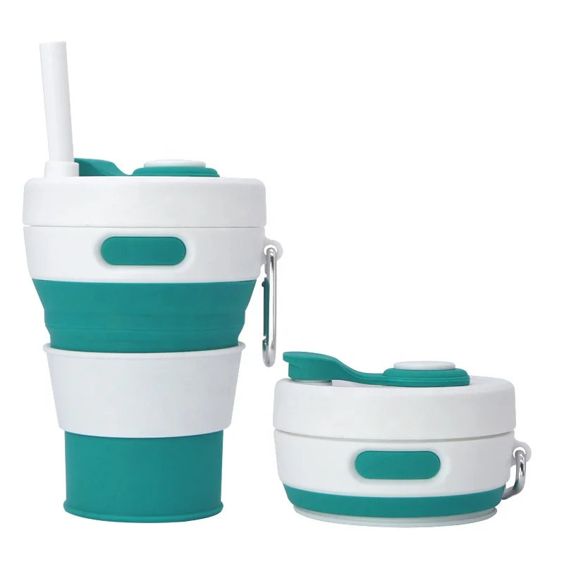 

Factory wholesale with straw portable telescopic cup outdoor travel silicone folding cup, Customized color