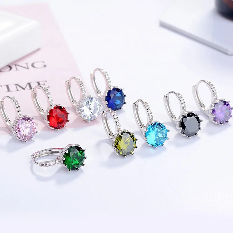 

New fashion AAA Zircon Earrings Princess Round Ear Buckle Jewelry Earrings Colorful Temperament Hoop Earrings Women, Gold and silver