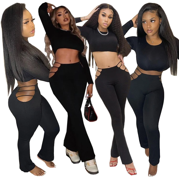 

2021 new arrivals summer casual sexy basic fashion colorful 2 two piece trousers pants set women clothes outfits clothing, Black