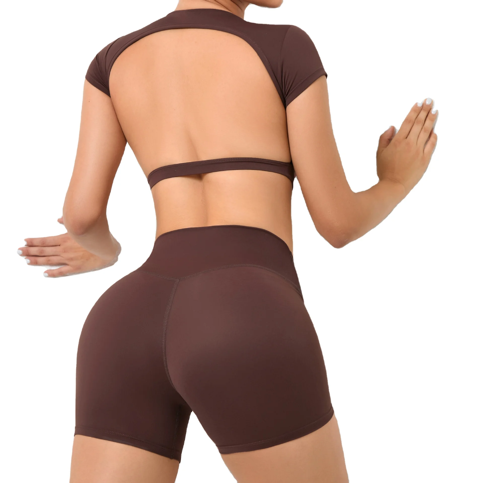 Yoga T Shirt Cut Out Back Shorts Set