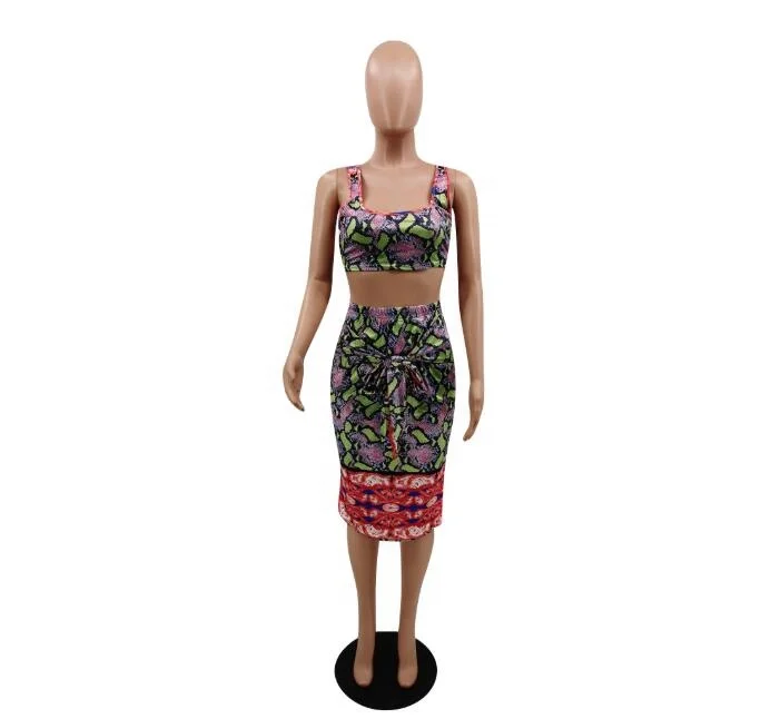 

VOOGUE Women Summer Sexy Two Sets Top Skirt Suit, As show